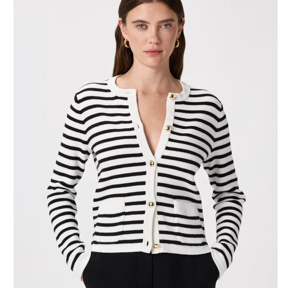 Quince Tops - Quince 100% Organic Cotton Sweater Jacket black/ivory stripe